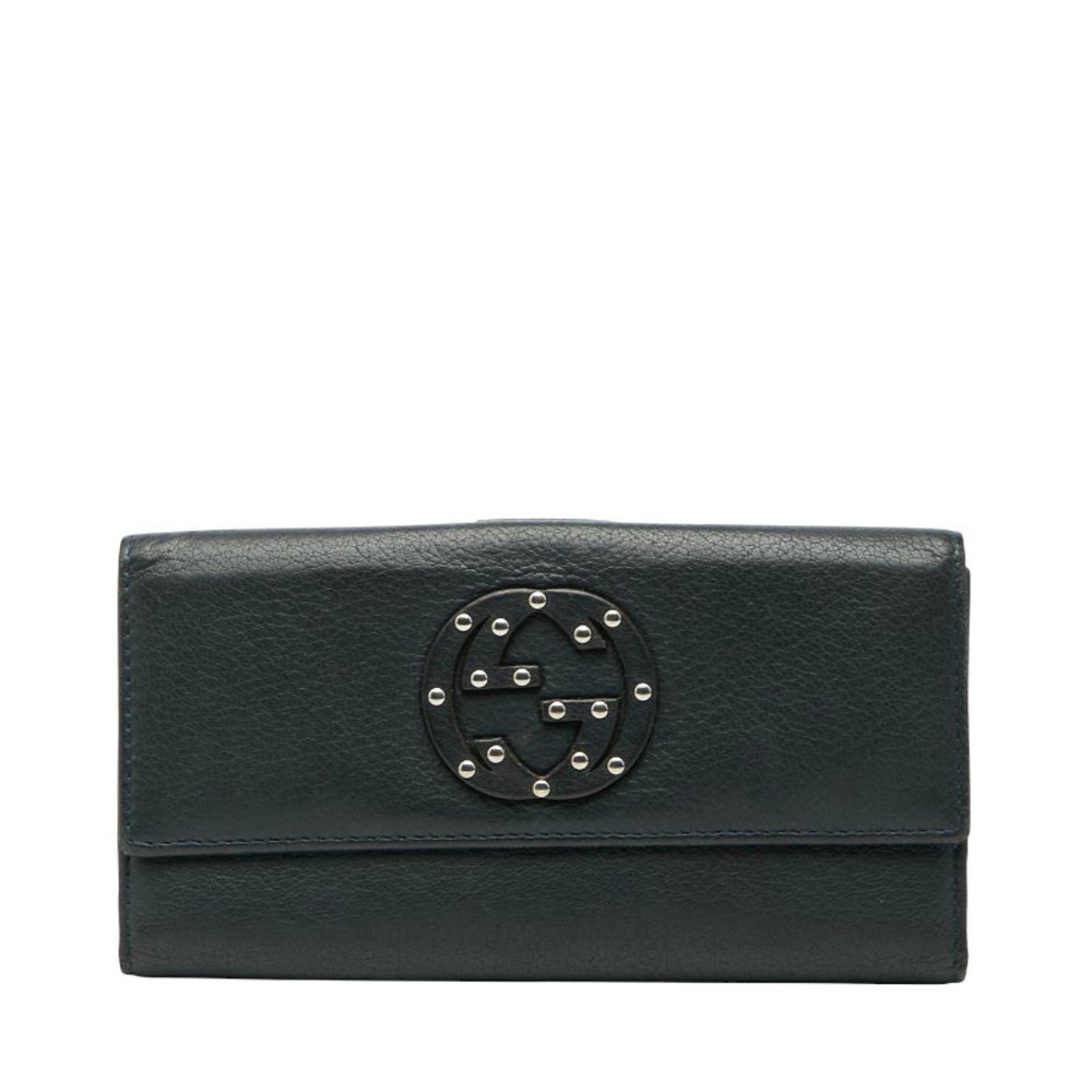Gucci Interlocking G Long Wallet Navy Blue Leather